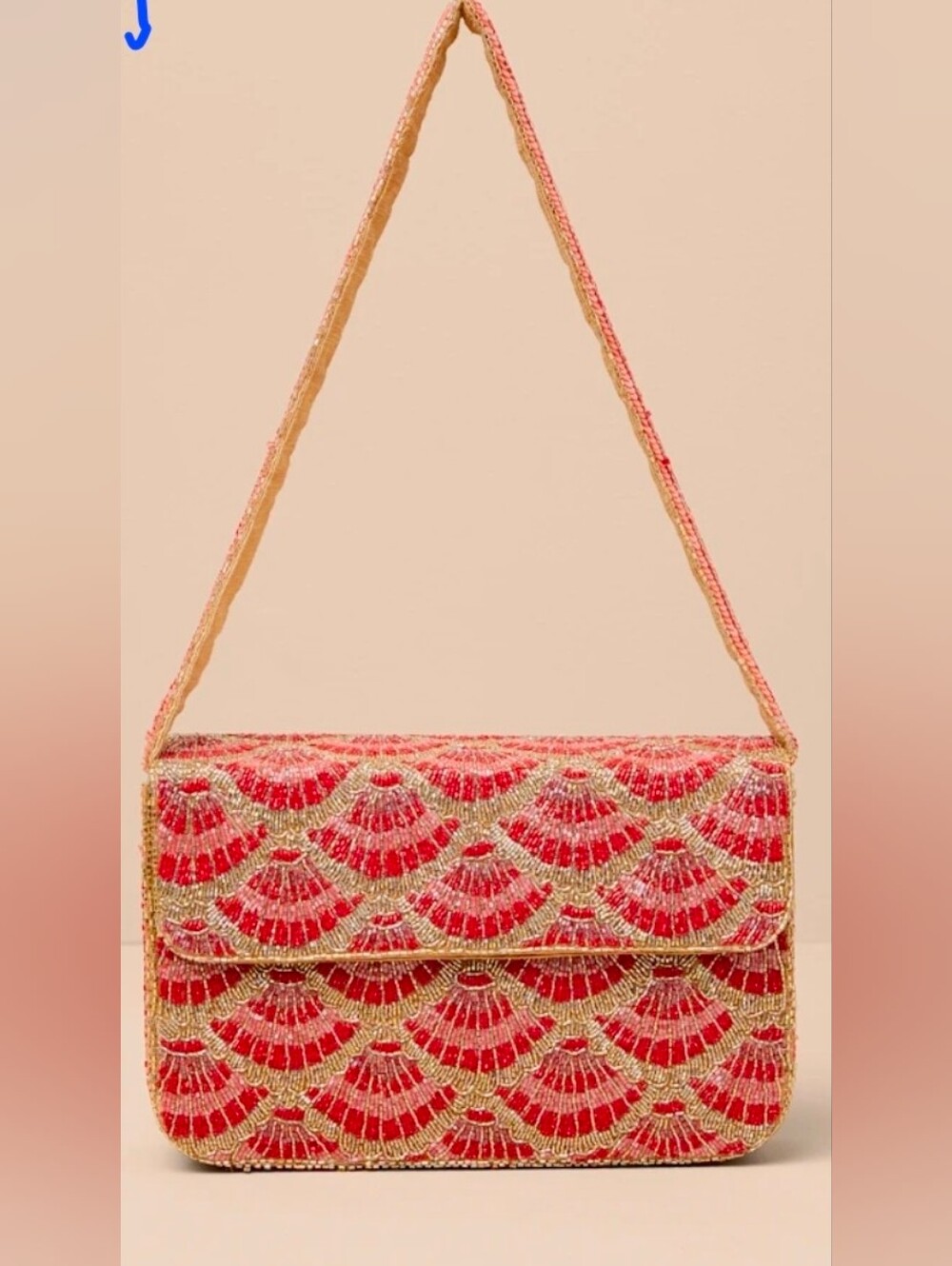 Lulus Pania Gold and Red Seashell Beaded Shoulder Bag